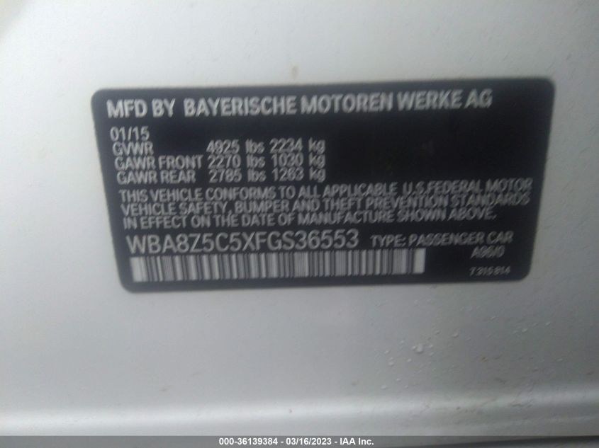 2015 BMW 3 SERIES GRAN TURISMO 328I XDRIVE - WBA8Z5C5XFGS36553