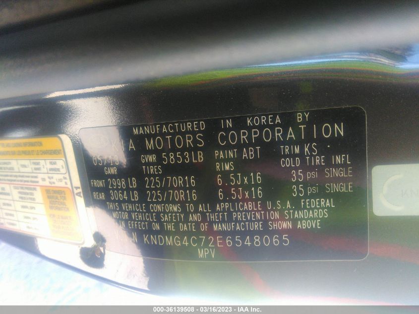 2014 KIA SEDONA LX - KNDMG4C72E6548065