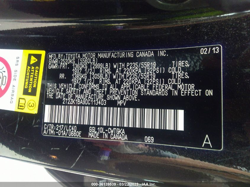 2013 LEXUS RX 350 - 2T2ZK1BA9DC113403