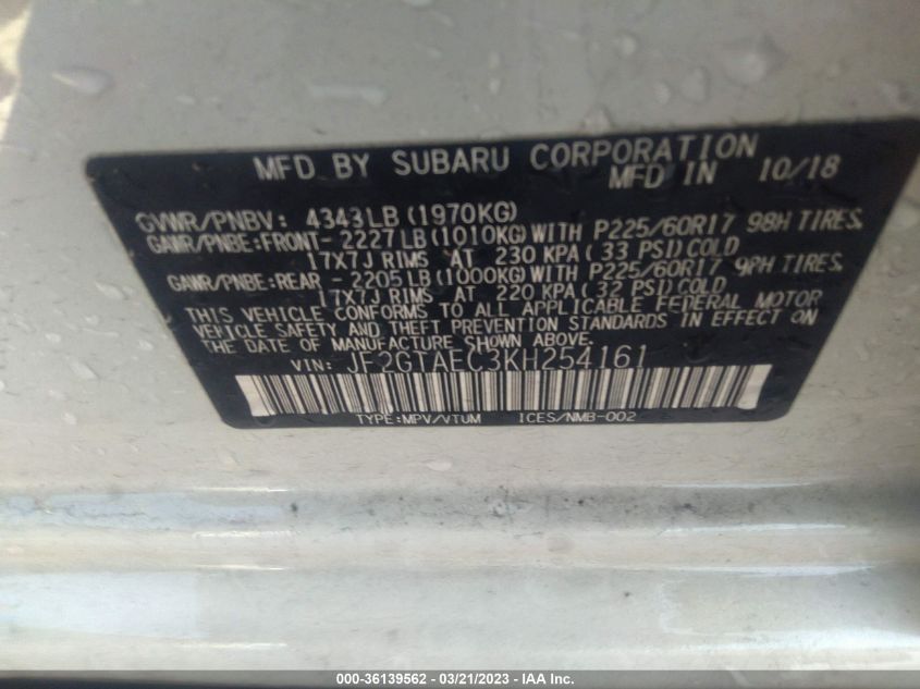2019 SUBARU CROSSTREK PREMIUM - JF2GTAEC3KH254161