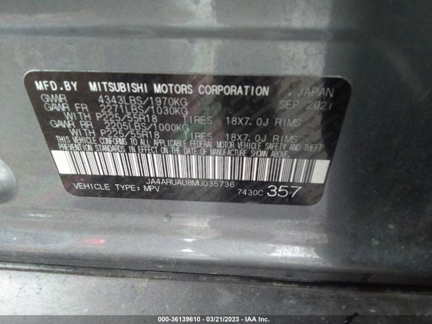 2021 MITSUBISHI OUTLANDER SPORT ES/SE/LE/BE - JA4ARUAU8MU035736