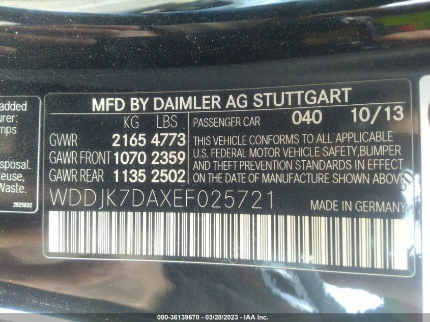 2014 MERCEDES-BENZ SL-CLASS SL 550 - WDDJK7DAXEF025721