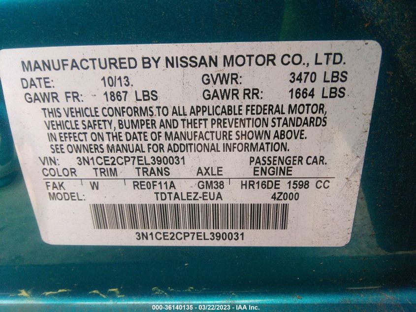 2014 NISSAN VERSA NOTE SV - 3N1CE2CP7EL390031