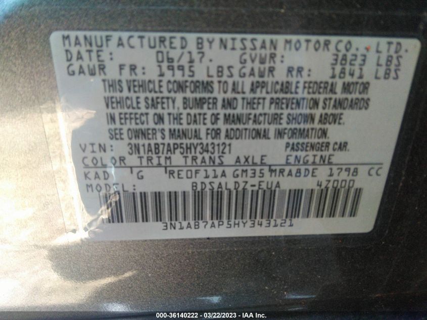 2017 NISSAN SENTRA SV - 3N1AB7AP5HY343121