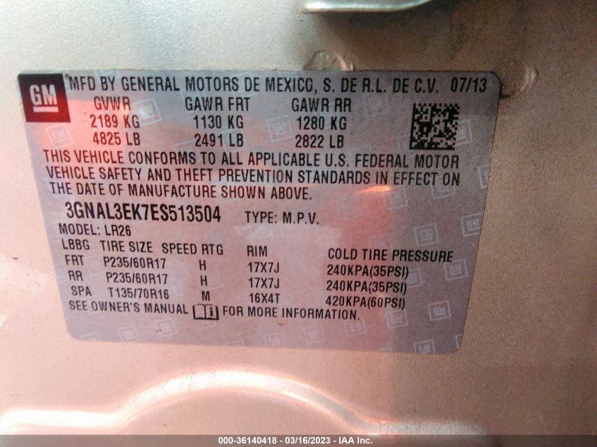 2014 CHEVROLET CAPTIVA SPORT FLEET LT - 3GNAL3EK7ES513504