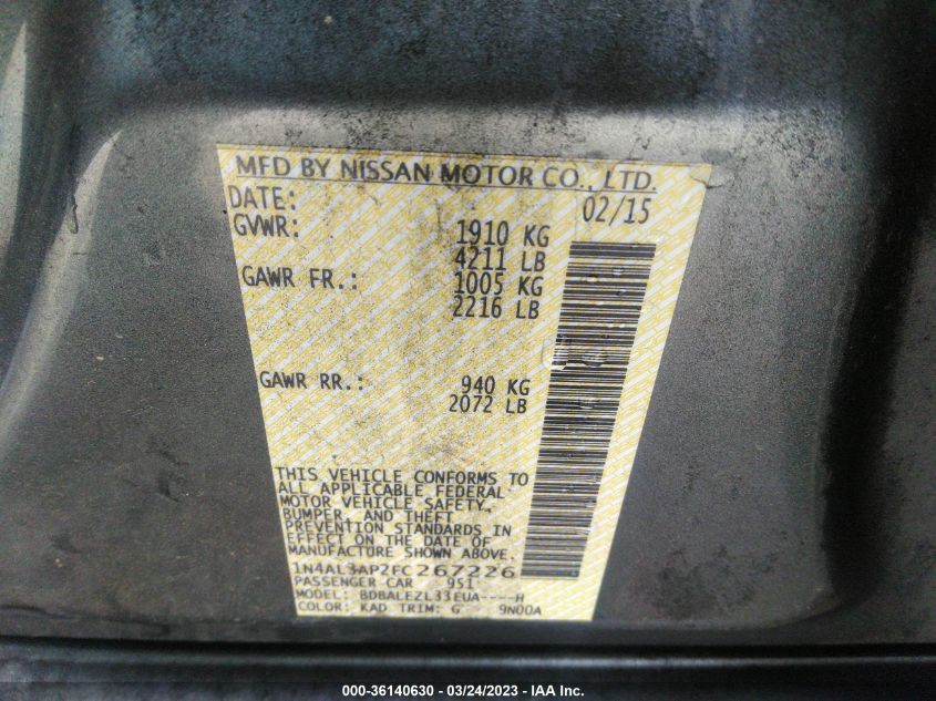 2015 NISSAN ALTIMA 2.5 S - 1N4AL3AP2FC267226