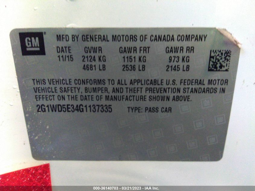 2016 CHEVROLET IMPALA LIMITED POLICE POLICE - 2G1WD5E34G1137335