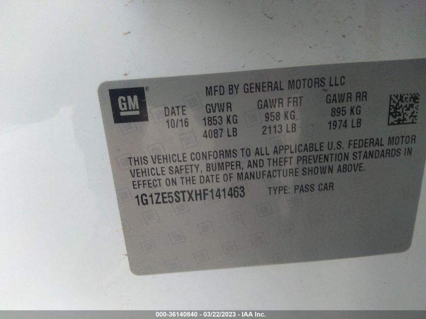 2017 CHEVROLET MALIBU LT - 1G1ZE5STXHF141463