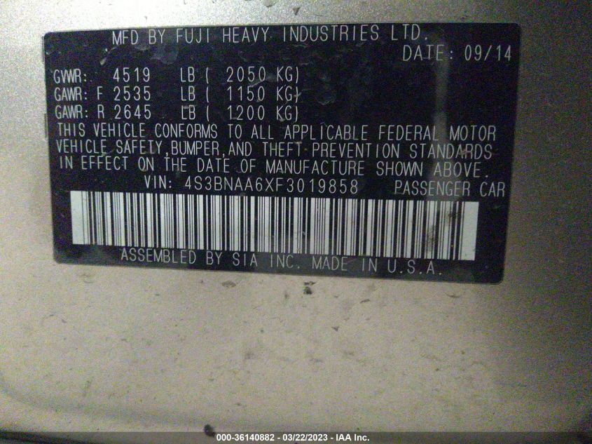 2015 SUBARU LEGACY 2.5I - 4S3BNAA6XF3019858