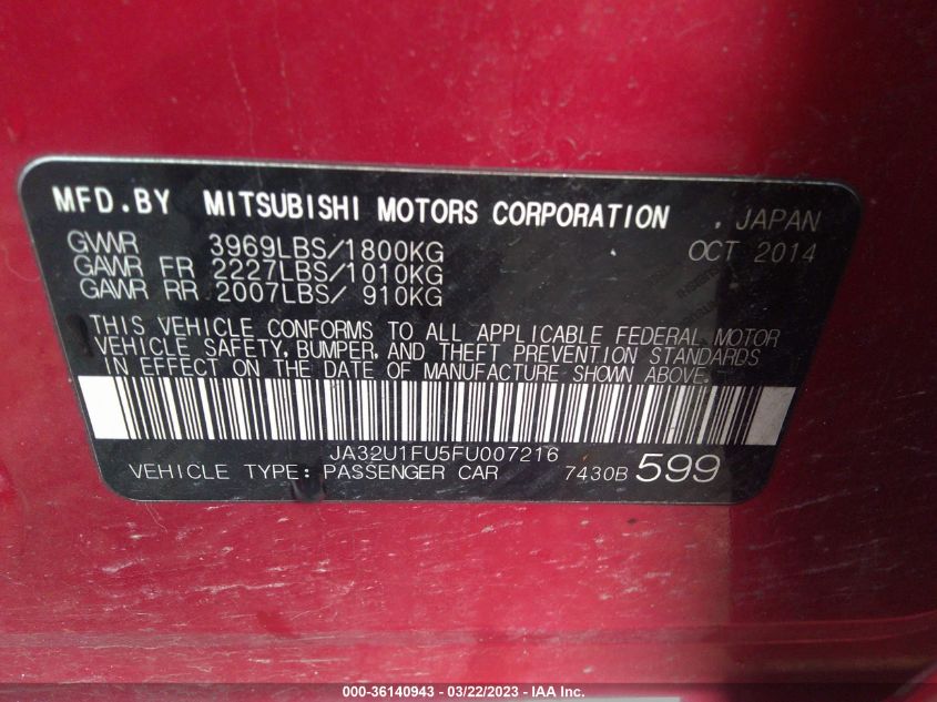 2015 MITSUBISHI LANCER DE - JA32U1FU5FU007216