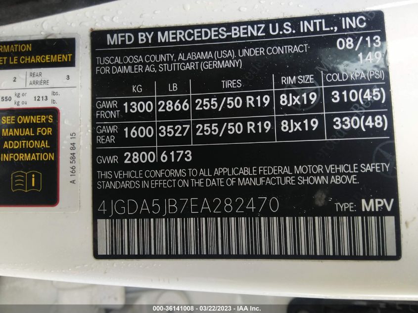 2014 MERCEDES-BENZ M-CLASS ML 350 - 4JGDA5JB7EA282470