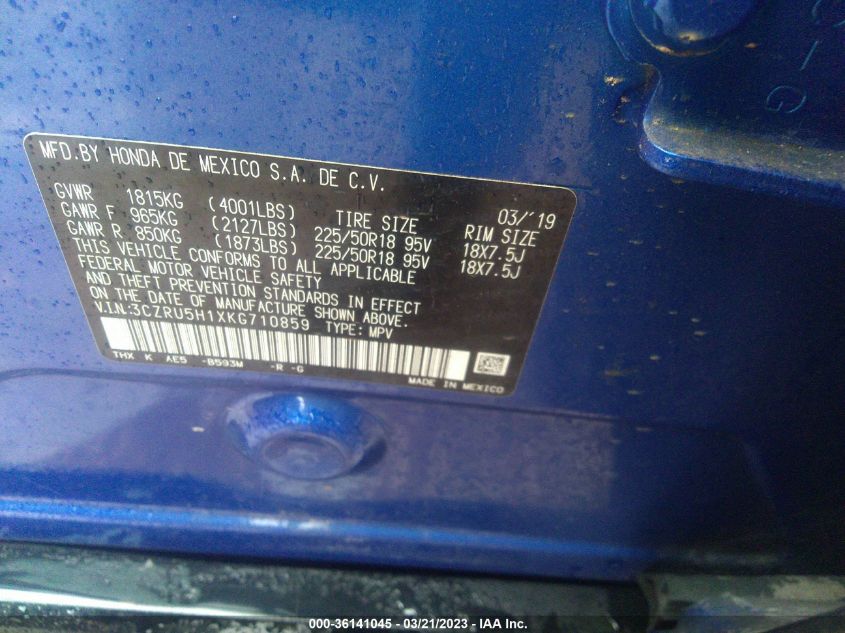 2019 HONDA HR-V SPORT - 3CZRU5H1XKG710859