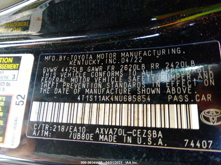 2022 TOYOTA CAMRY SE - 4T1S11AK4NU685854