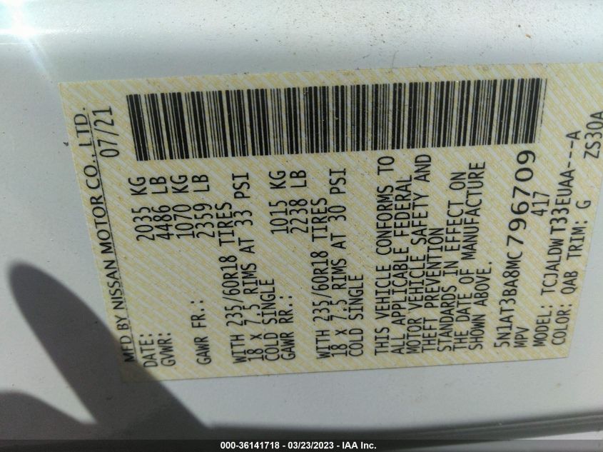 2021 NISSAN ROGUE SV - 5N1AT3BA8MC796709