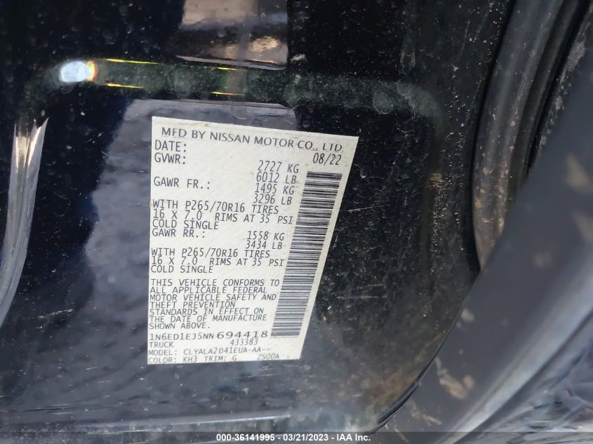 2022 NISSAN FRONTIER S - 1N6ED1EJ5NN694418