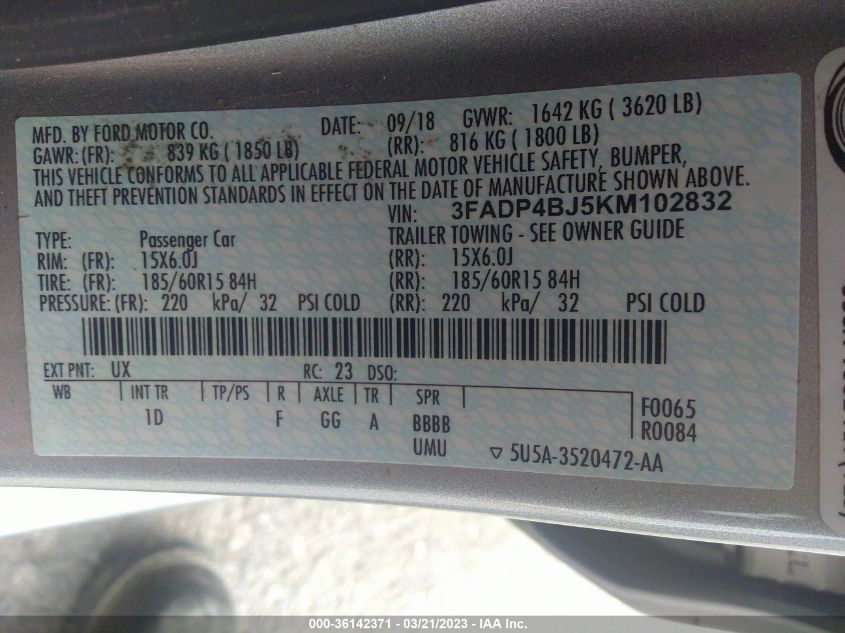2019 FORD FIESTA SE - 3FADP4BJ5KM102832