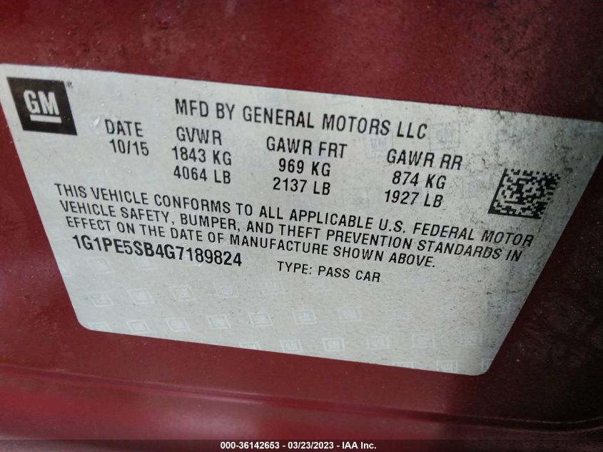 2016 CHEVROLET CRUZE LIMITED LT - 1G1PE5SB4G7189824