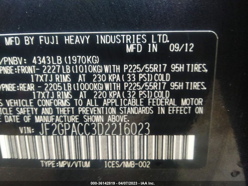 2013 SUBARU XV CROSSTREK PREMIUM - JF2GPACC3D2216023