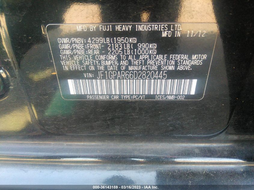 2013 SUBARU IMPREZA WAGON 2.0I SPORT LIMITED - JF1GPAR66D2820445