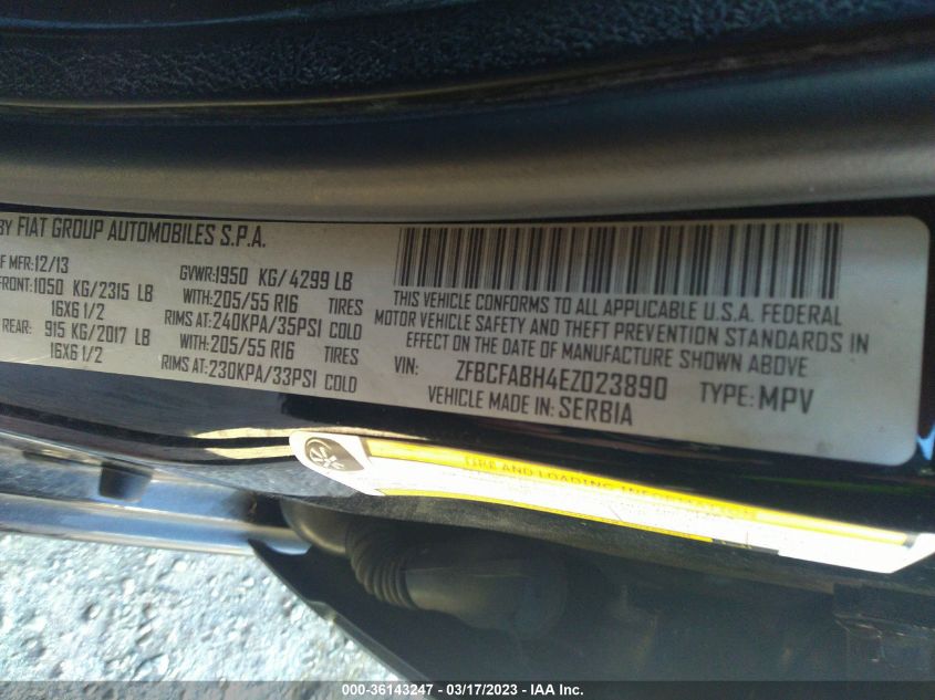 2014 FIAT 500L EASY - ZFBCFABH4EZ023890