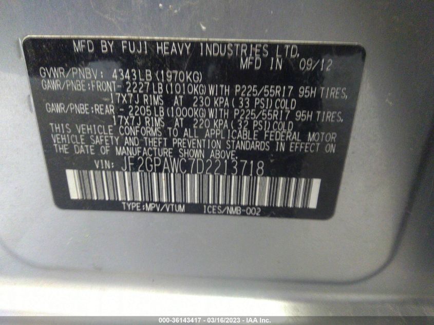 2013 SUBARU XV CROSSTREK PREMIUM JF2GPAWC7D2213718
