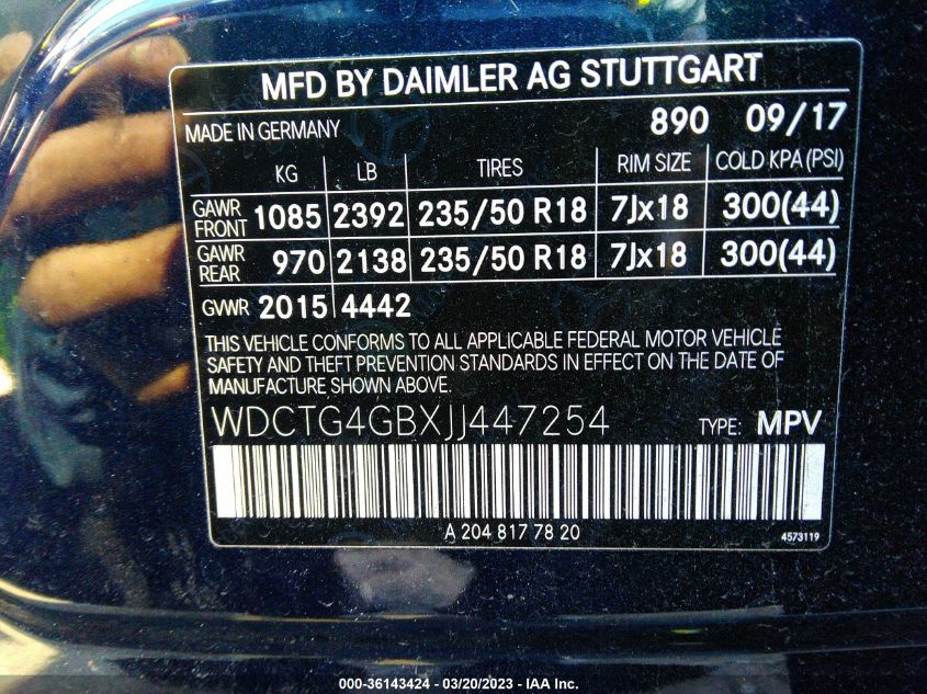 2018 MERCEDES-BENZ GLA GLA 250 - WDCTG4GBXJJ447254