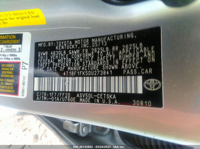 2013 TOYOTA CAMRY L/LE/SE/XLE - 4T1BF1FK5DU273841