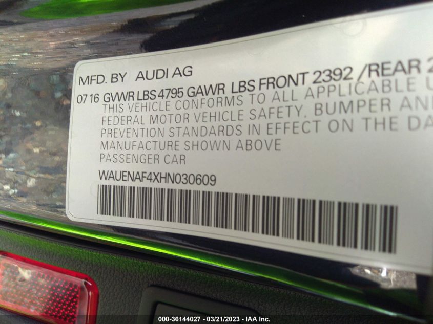 2017 AUDI A4 PREMIUM PLUS - WAUENAF4XHN030609