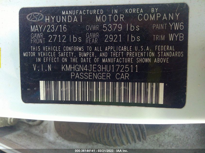 2017 GENESIS G80 3.8L - KMHGN4JE3HU172511