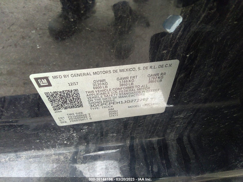 VIN 3GCPCPEH1JG272292 2018 CHEVROLET SILVERADO 1500 CUSTOM