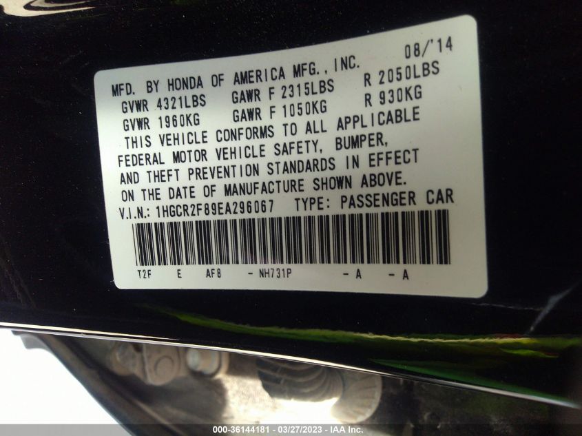 2014 HONDA ACCORD SEDAN EX-L - 1HGCR2F89EA296067