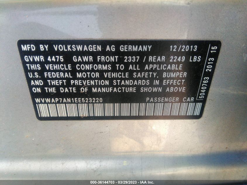 2014 VOLKSWAGEN CC R-LINE - WVWAP7AN1EE523220