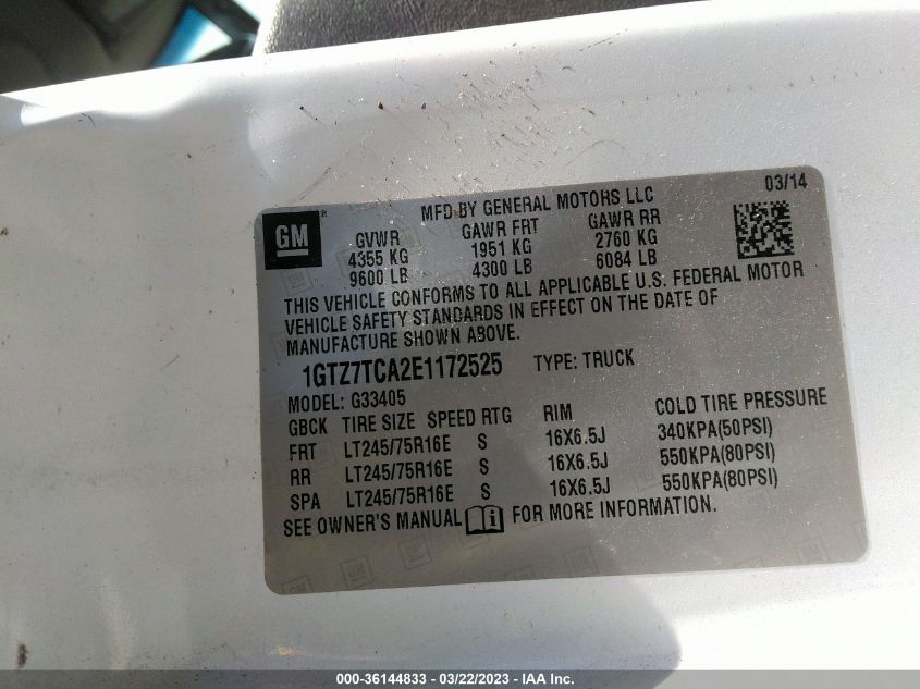 2014 GMC SAVANA CARGO VAN - 1GTZ7TCA2E1172525