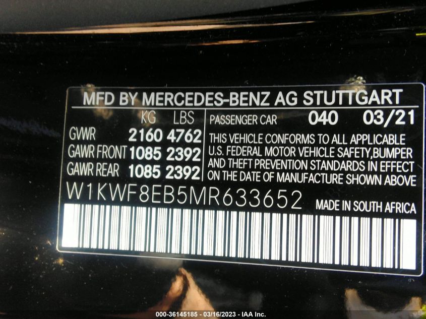 W1KWF8EB5MR633652 2021 MERCEDES-BENZ C-CLASS, photo no. 9