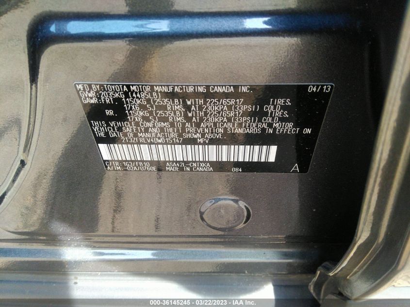 2013 TOYOTA RAV4 LE - 2T3ZFREV4DW015147