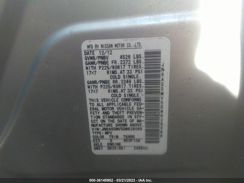 2013 NISSAN ROGUE SV - JN8AS5MV5DW626068