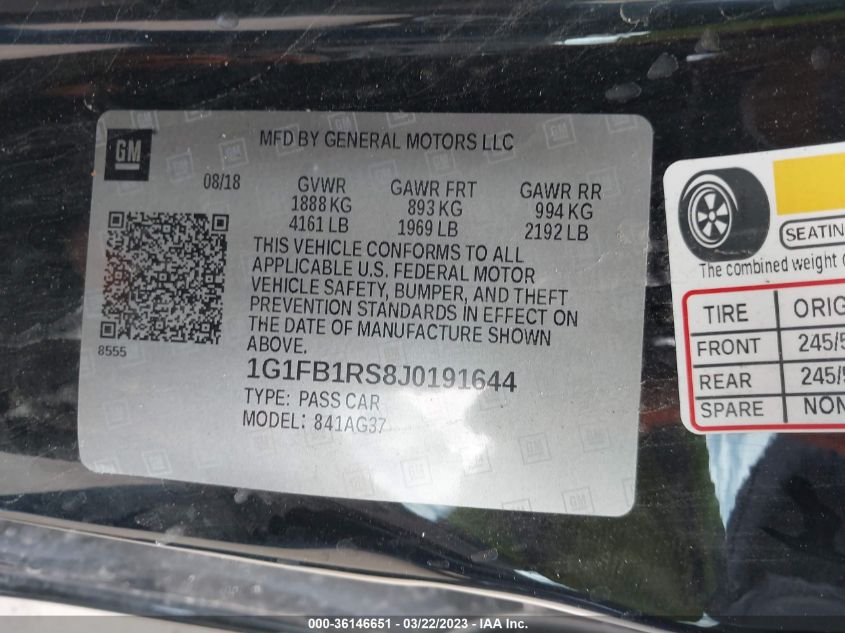 2018 CHEVROLET CAMARO 1LT - 1G1FB1RS8J0191644
