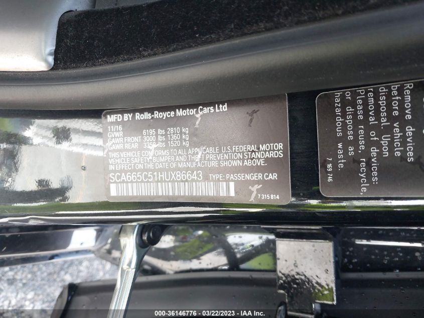 2017 ROLLS-ROYCE WRAITH SCA665C51HUX86643