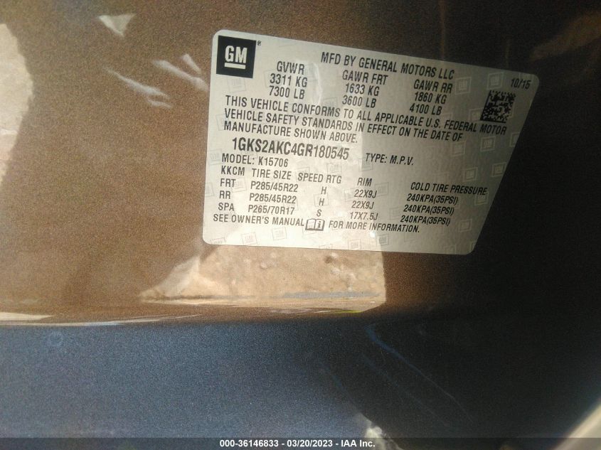 2016 GMC YUKON SLE - 1GKS2AKC4GR180545