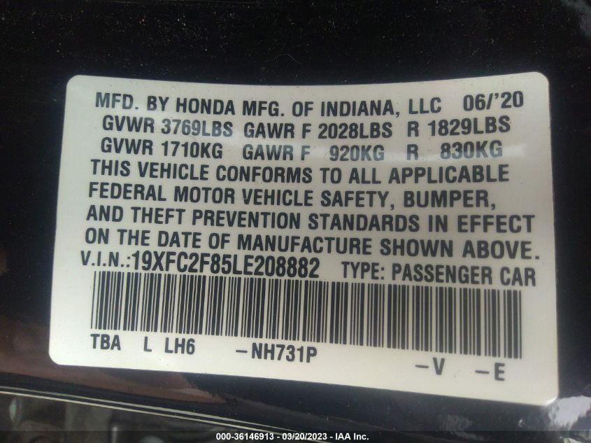 2020 HONDA CIVIC SEDAN SPORT - 19XFC2F85LE208882