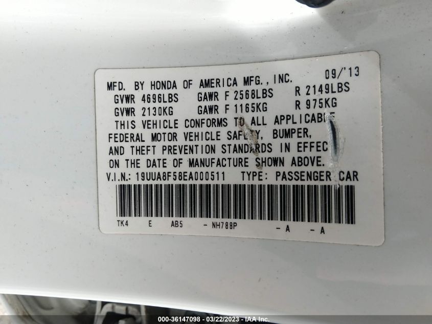 2014 ACURA TL TECH - 19UUA8F58EA000511