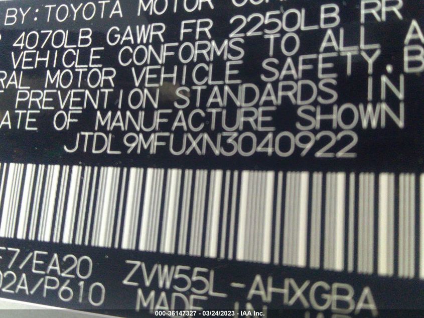 2022 TOYOTA PRIUS LE/XLE/NIGHTSHADE - JTDL9MFUXN3040922