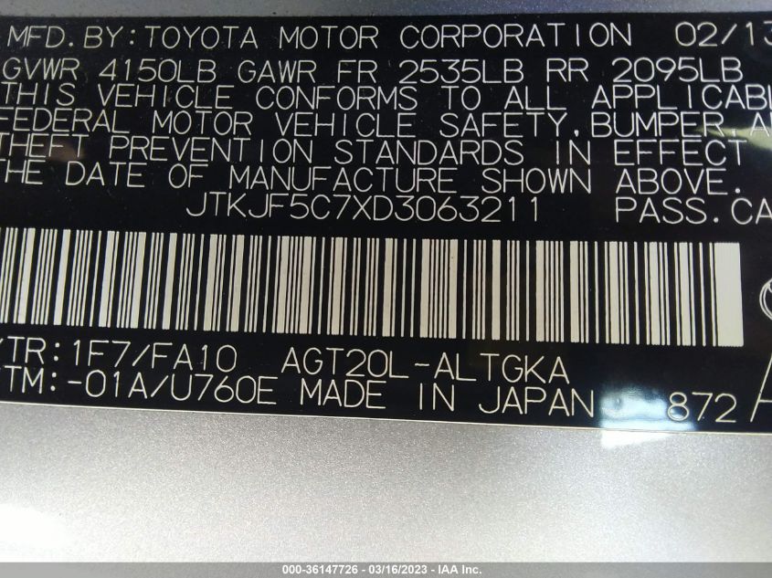 2013 TOYOTA SCION JTKJF5C7XD3063211