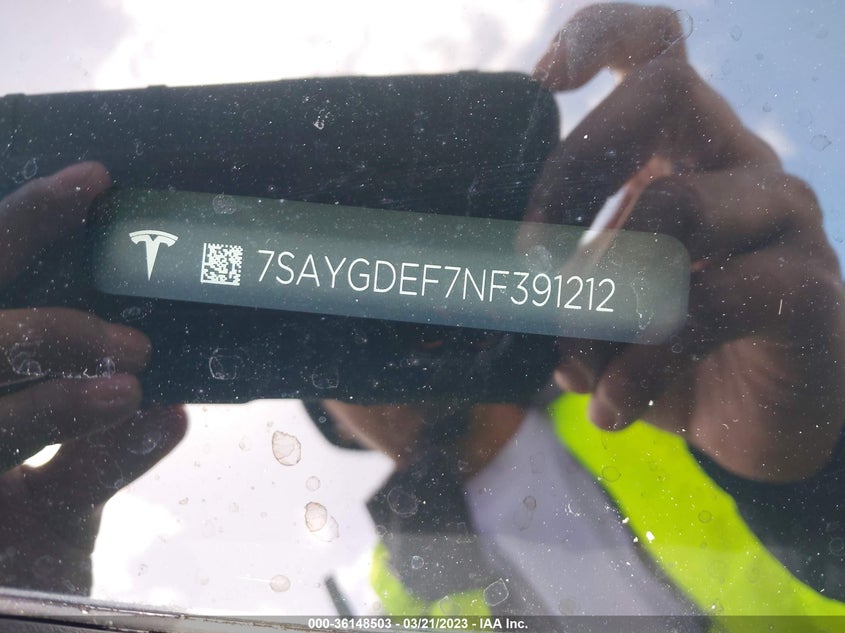 VIN 7SAYGDEF7NF391212 2022 TESLA MODEL Y PERFORMANCE
