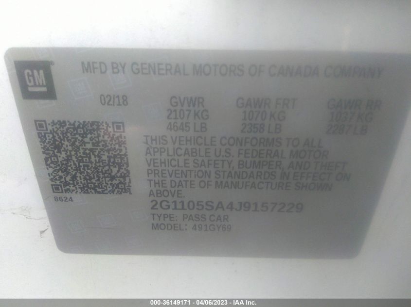 2018 CHEVROLET IMPALA LT - 2G1105SA4J9157229
