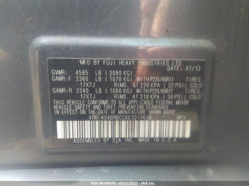 2014 SUBARU OUTBACK 2.5I PREMIUM - 4S4BRBCC6E3217618