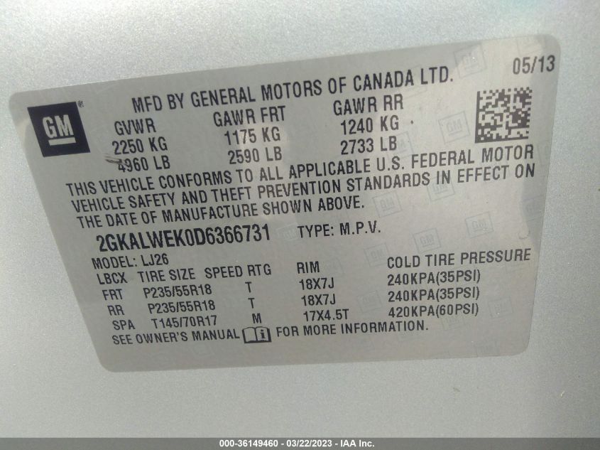 2013 GMC TERRAIN SLT - 2GKALWEK0D6366731