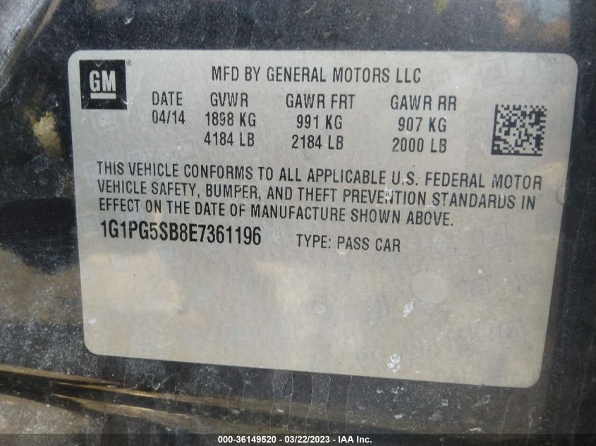 2014 CHEVROLET CRUZE LTZ - 1G1PG5SB8E7361196