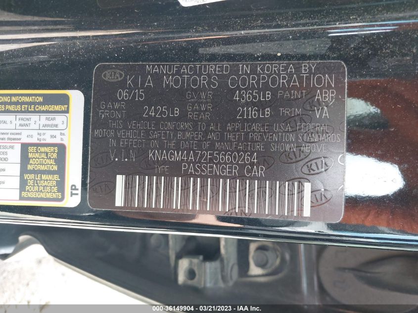 2015 KIA OPTIMA LX - KNAGM4A72F5660264
