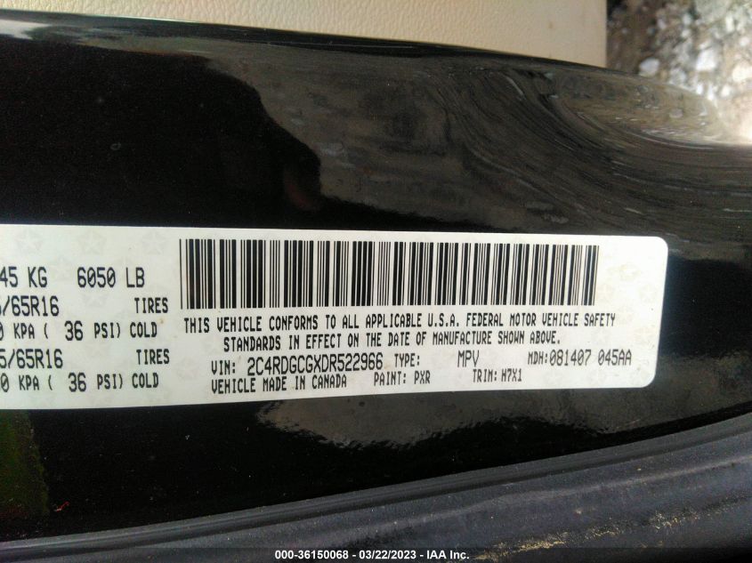 2013 DODGE GRAND CARAVAN SXT - 2C4RDGCGXDR522966